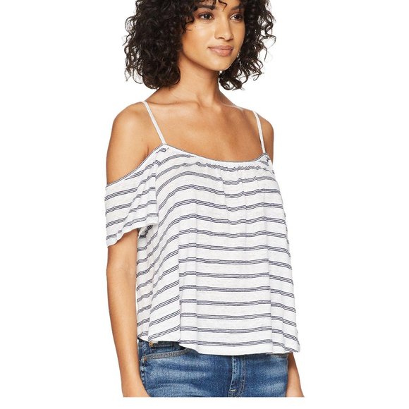 BB DAKOTA Striped Linen Cold Shoulder Tank Top - Picture 3 of 4